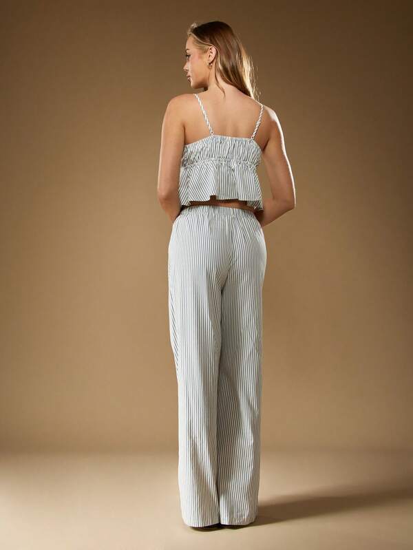 MISSGUIDED Striped Tie Front Cami And Wide Leg Pants Set
