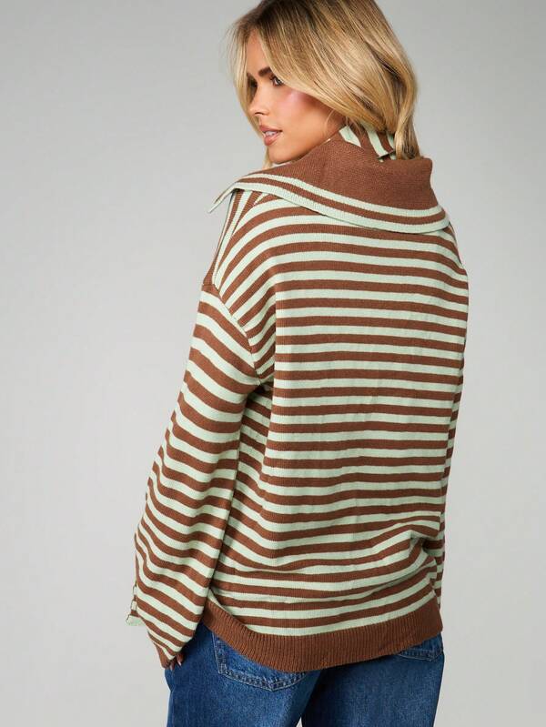 MISSGUIDED Striped Turtleneck Sweater With Scarf