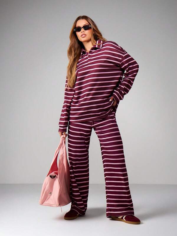 MISSGUIDED Striped Wide Leg Drawstring Sweatpants