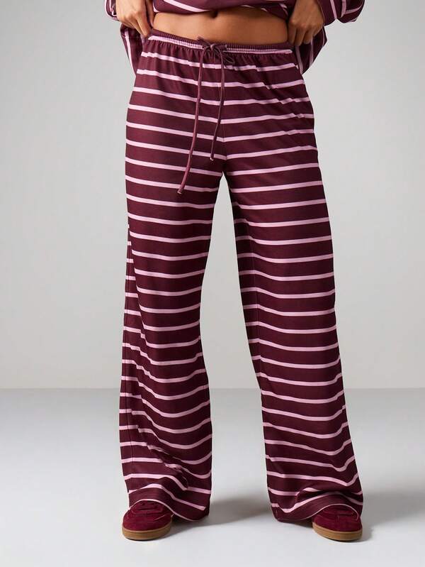 MISSGUIDED Striped Wide Leg Drawstring Sweatpants