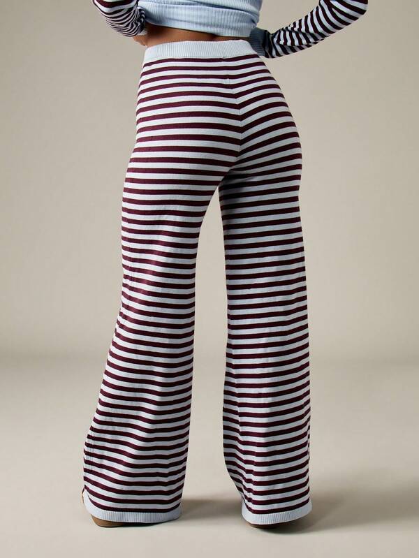 MISSGUIDED Striped Wide Leg Knit Pants With Ribbed Waistband