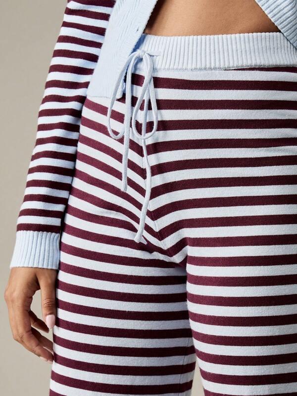 MISSGUIDED Striped Wide Leg Knit Pants With Ribbed Waistband