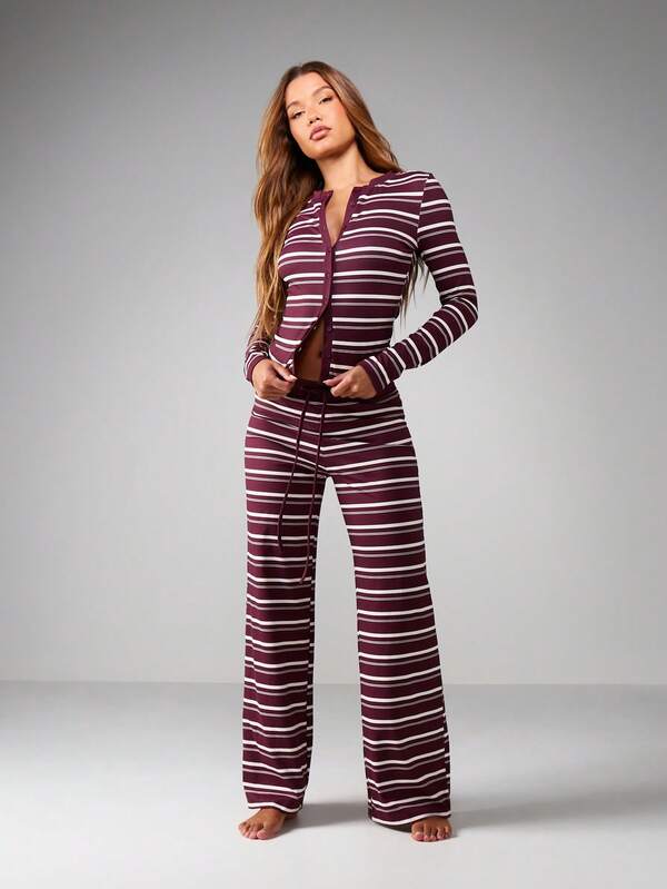 MISSGUIDED Striped Wide Leg Lounge Pants