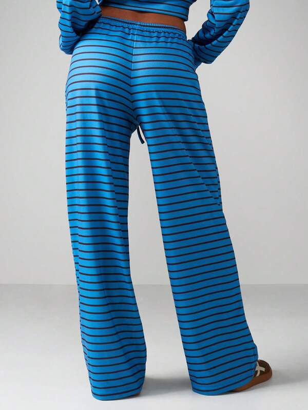 MISSGUIDED Striped Wide Leg Sweatpants With Drawstring