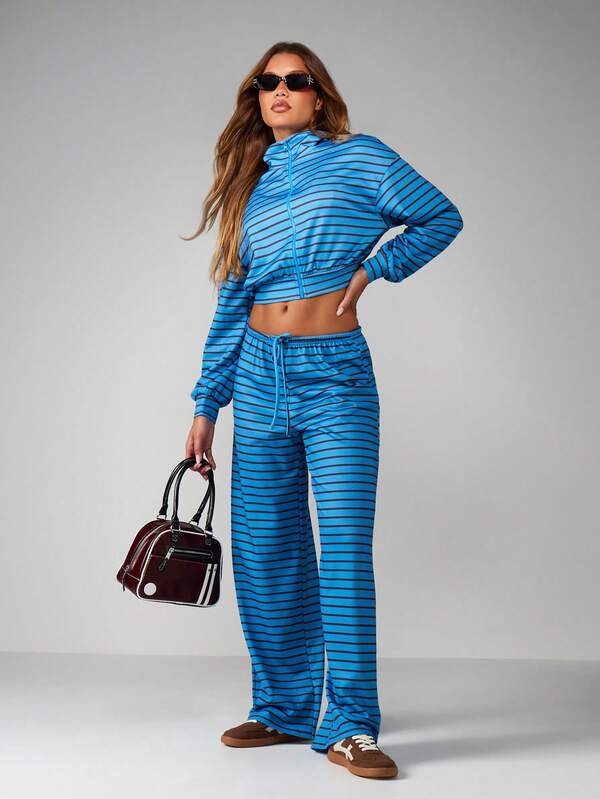 MISSGUIDED Striped Wide Leg Sweatpants With Drawstring