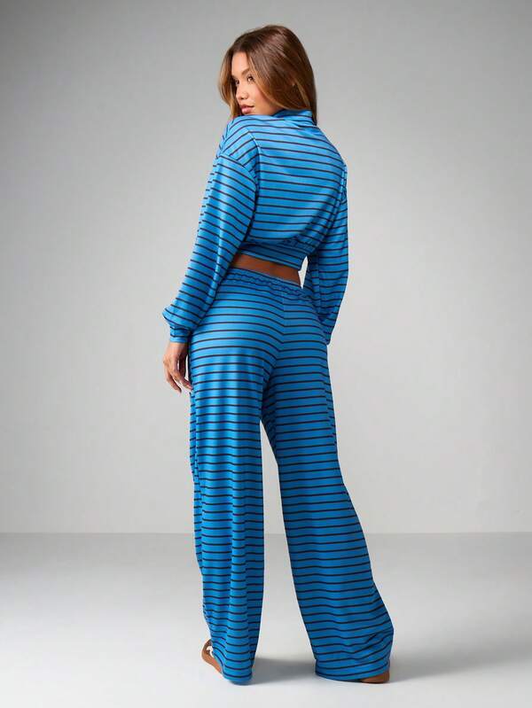 MISSGUIDED Striped Wide Leg Sweatpants With Drawstring