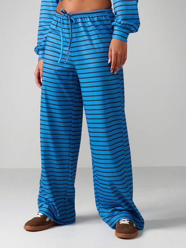 MISSGUIDED Striped Wide Leg Sweatpants With Drawstring