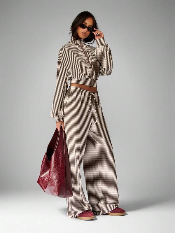 MISSGUIDED Striped Zip Up Jacket With Wide Leg Pants