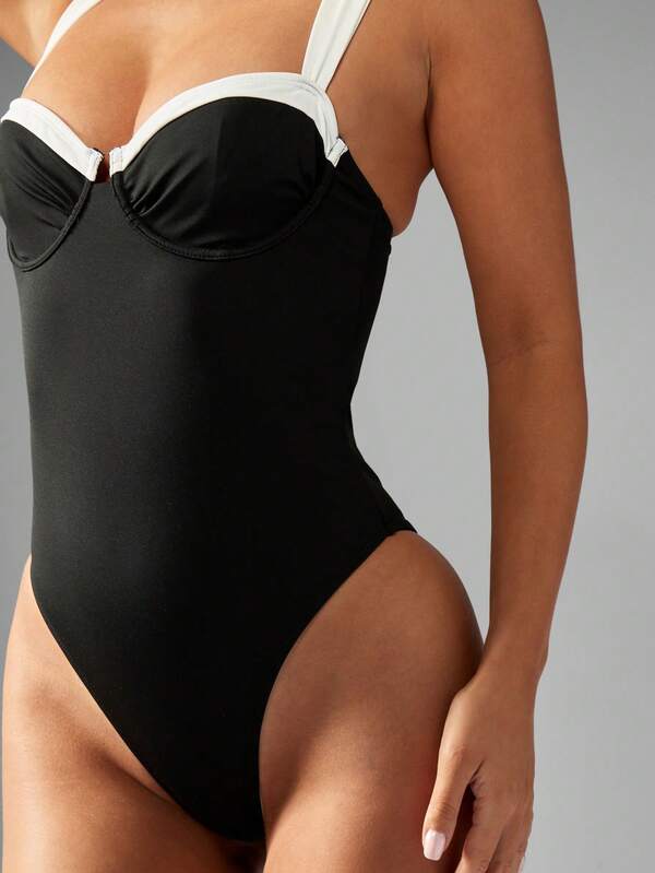 MISSGUIDED Structured Bust High Cut Leg One Piece Swimsuit