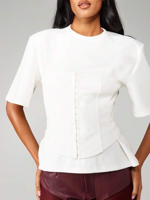 MISSGUIDED Structured Corset Top With Flutter Sleeves And Peplum Hem