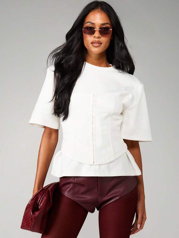 MISSGUIDED Structured Corset Top With Flutter Sleeves And Peplum Hem
