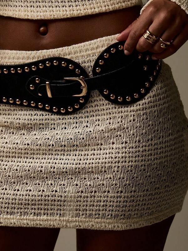 MISSGUIDED Studded Double Buckle Wide Statement Belt