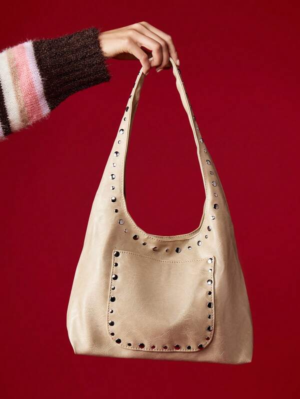 MISSGUIDED Studded Hobo Shoulder Bag With Front Pocket