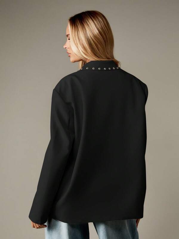 MISSGUIDED Studded Lapel Blazer With Pearl Buttons