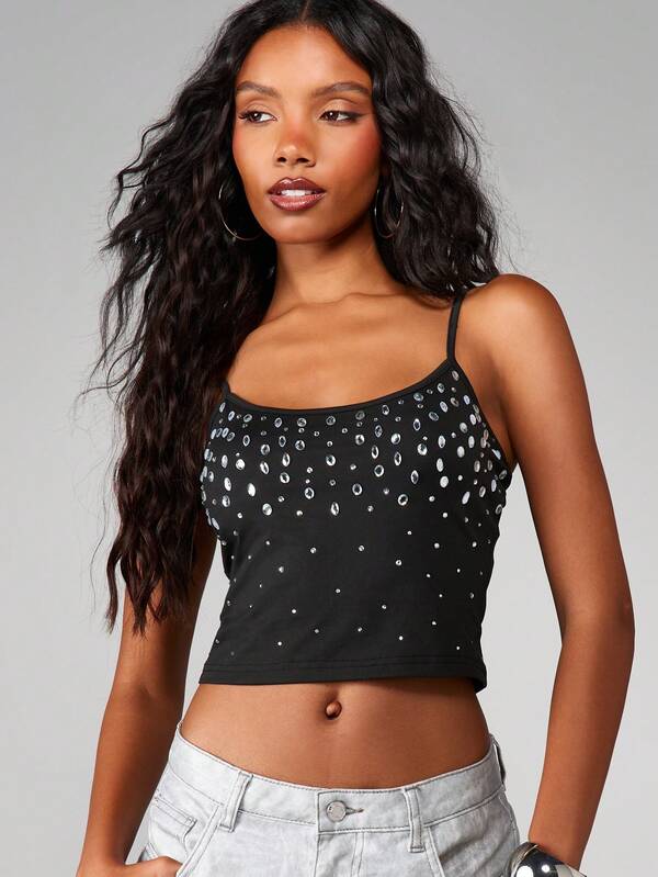 MISSGUIDED Studded Rhinestone Cami Tank Top