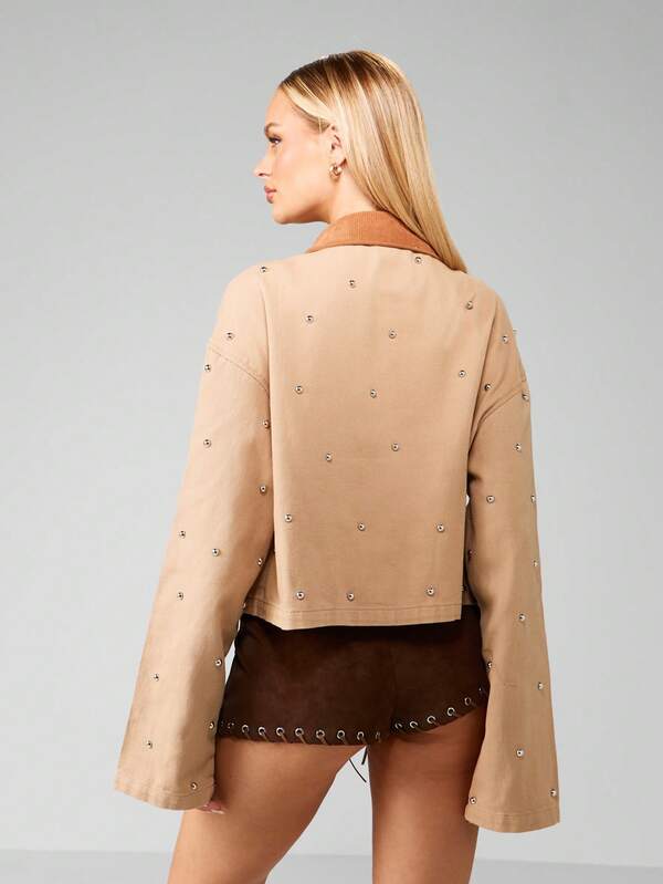 MISSGUIDED Studded Workwear Jacket With Corduroy Collar
