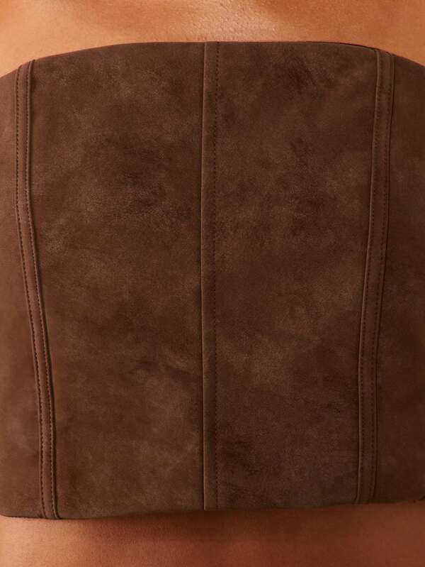 MISSGUIDED Suede Bandeau Corset Top With Vertical Seams
