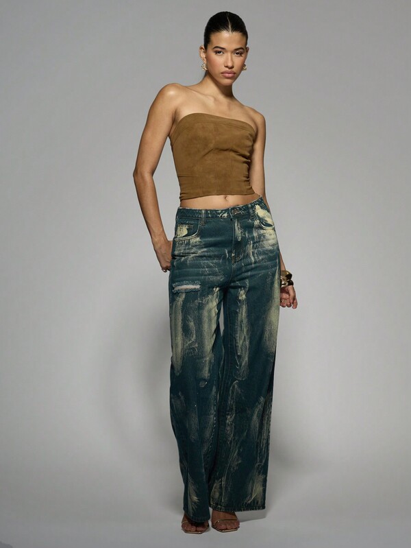 MISSGUIDED Suede Bandeau Corset Top With Zipper Detail
