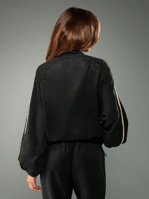 MISSGUIDED Suede Bomber Jacket With Side Stripe