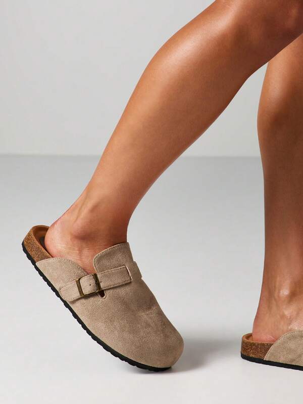 MISSGUIDED Suede Buckle Strap Mule Flats