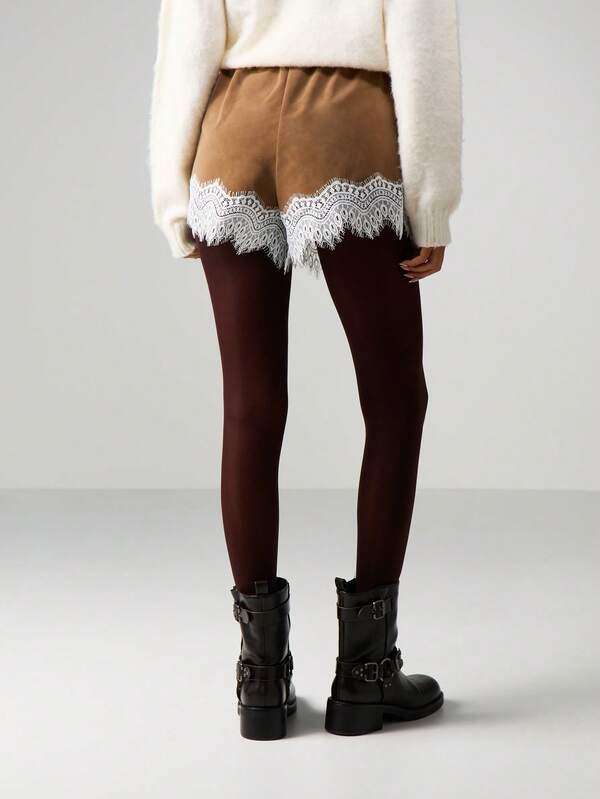 MISSGUIDED Suede Mini Shorts With Lace Trim