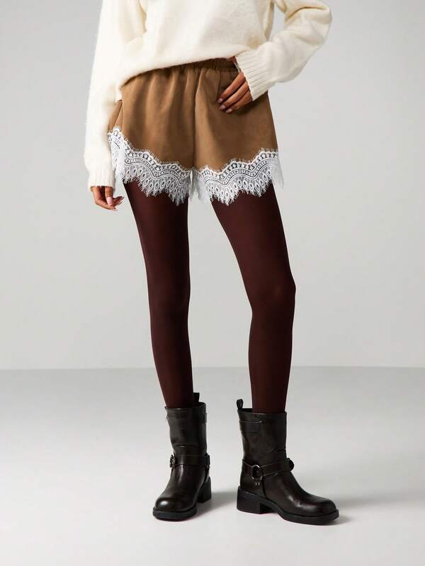 MISSGUIDED Suede Mini Shorts With Lace Trim