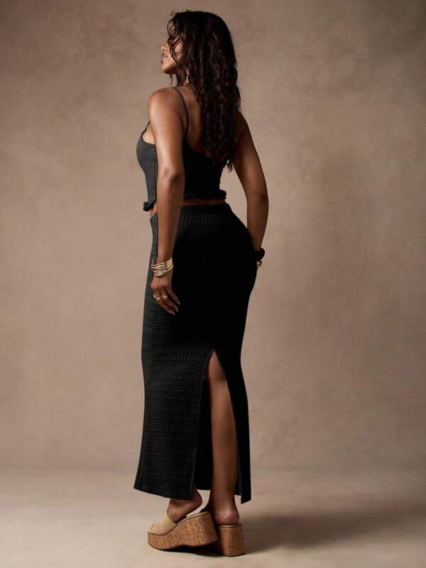 MISSGUIDED Summer Crochet Maxi Two Piece Crop Top Long Skirt Set Festival Style Beach Vacation Boho Resort Wear