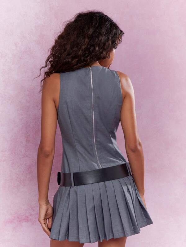 MISSGUIDED Tailored Belt Detail Pleated Hem Sleeveless Mini Dress