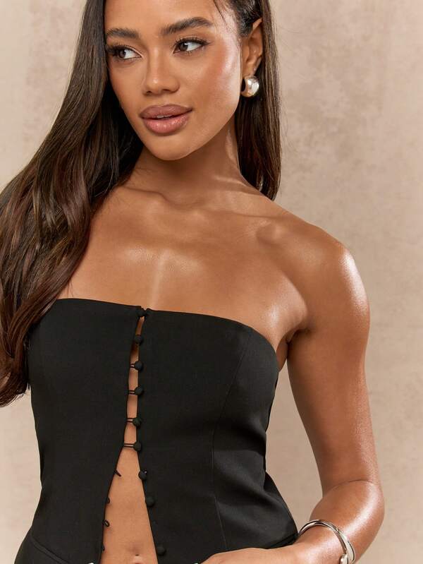 MISSGUIDED Tailored Button Down Bandeau Tank Top