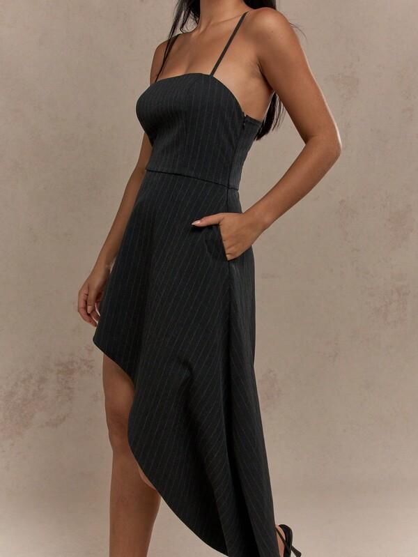 MISSGUIDED Tailored Pinstripe Asymmetric Hem Cami Mini Dress