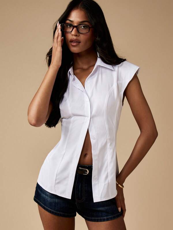 MISSGUIDED Tailored Sleeveless Peplum Blouse With Button Front