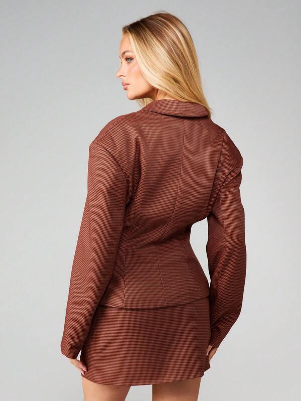 MISSGUIDED Tapered Waist Blazer With Check Pattern