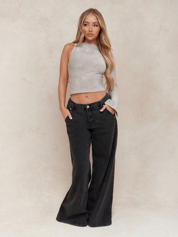 MISSGUIDED Textured Asymmetric One Long Sleeve Fitted Top
