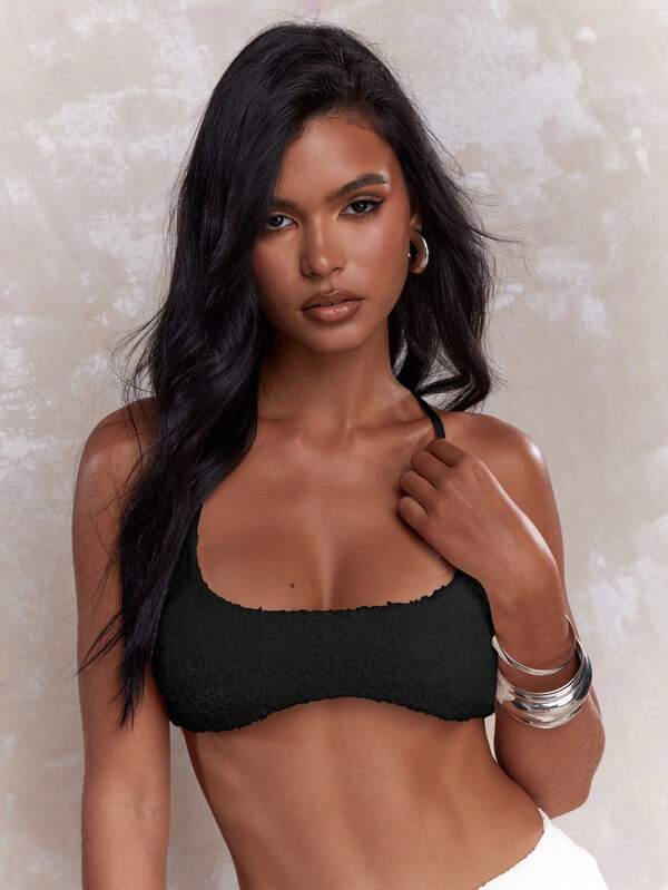 MISSGUIDED Textured Bralette Crop Top With Racerback Design