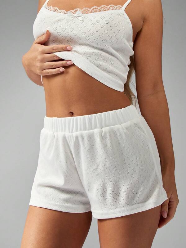 MISSGUIDED Textured Heart Pattern Lace Trim Bow Detail Pajama Set