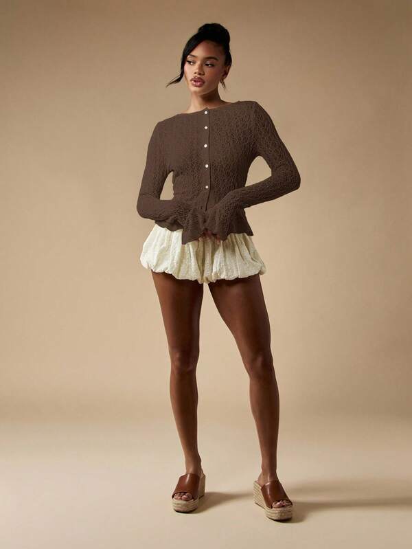 MISSGUIDED Textured Knit Cardigan With Ruffle Hem And Cuffs