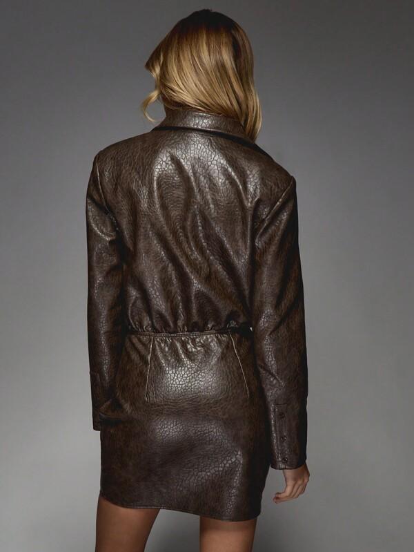 MISSGUIDED Textured Leather Button Down Mini Dress With Collar