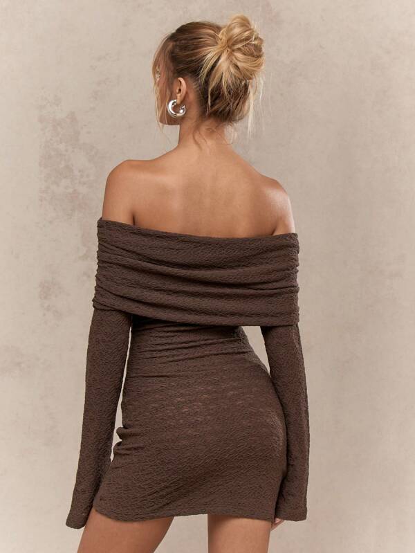 MISSGUIDED Textured Mini Dress With Ruched Off Shoulder Design
