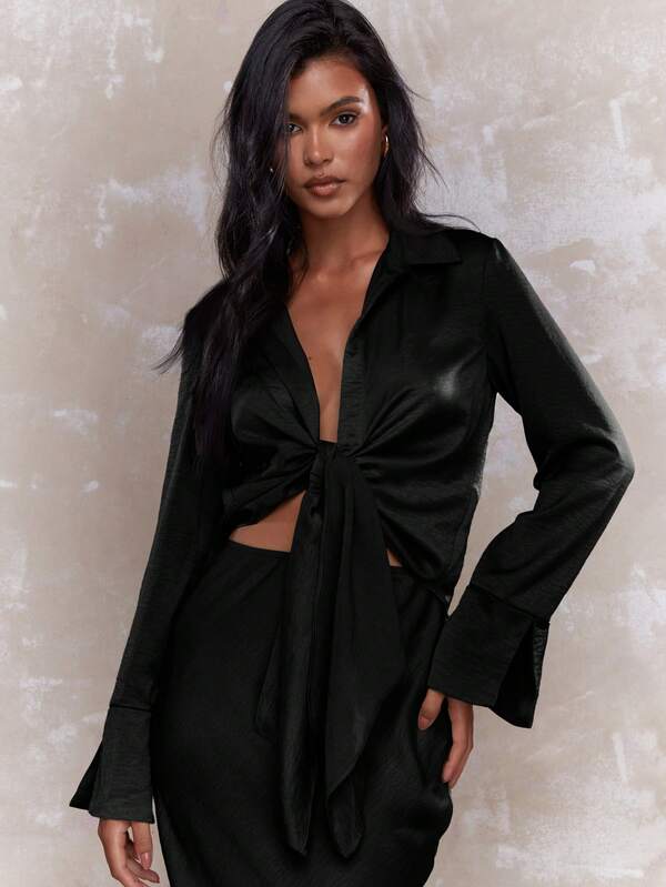 MISSGUIDED Textured Open Shirt And Maxi Skirt Two Piece Co-Ord Set