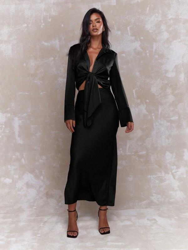 MISSGUIDED Textured Open Shirt And Maxi Skirt Two Piece Co-Ord Set