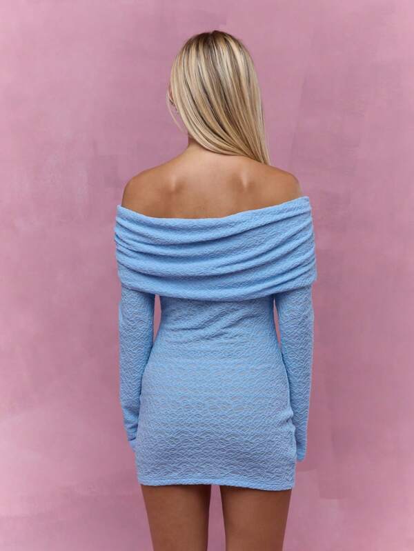 MISSGUIDED Textured Ruched Off Shoulder Long Sleeves Bodycon Mini Dress