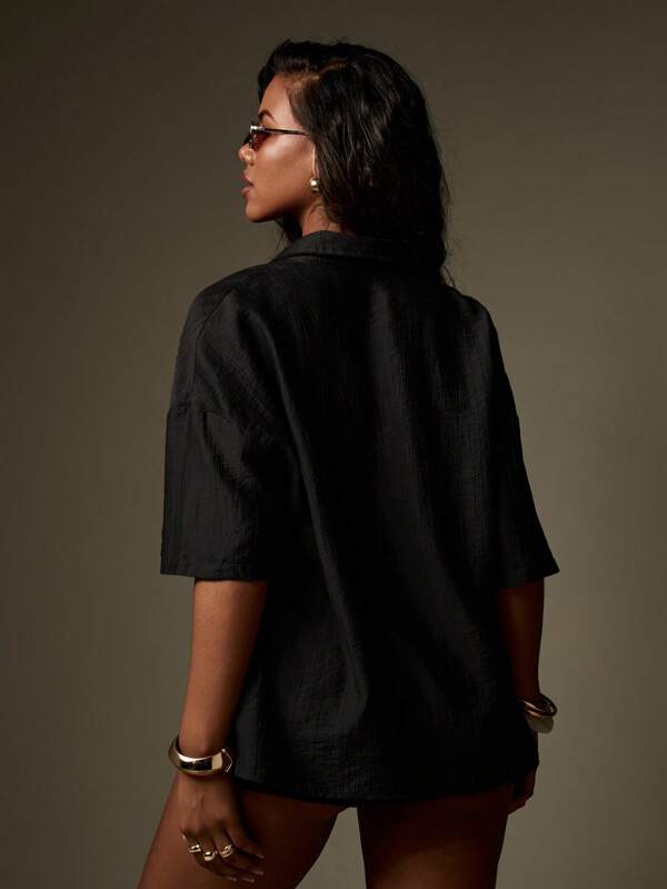 MISSGUIDED Textured Short Sleeve Shirt Two Piece Outfit