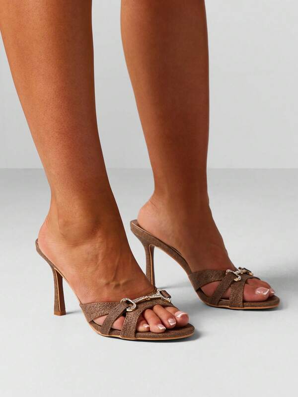 MISSGUIDED Textured Strappy High Heel Mules With Chain