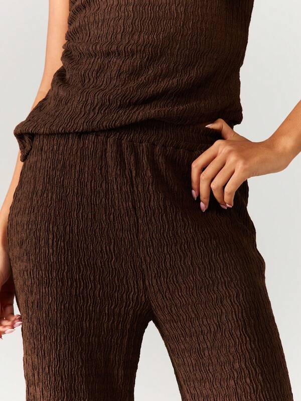 MISSGUIDED Textured Wide Leg Pants With Sleeveless High Neck Top