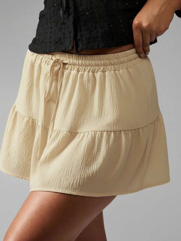 MISSGUIDED Tiered Linen Feel Mini Skirt With Drawstring