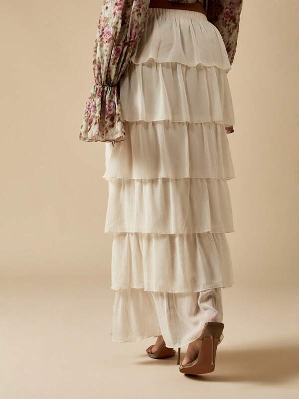MISSGUIDED Tiered Ruffle Chiffon Maxi Skirt With High Side Split
