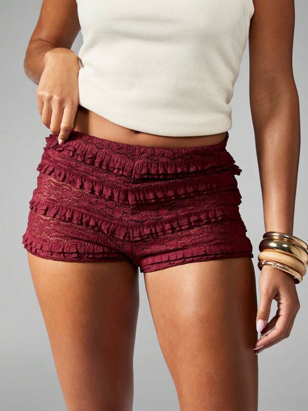 MISSGUIDED Tiered Ruffle Elastic Waist Textured Mini Shorts