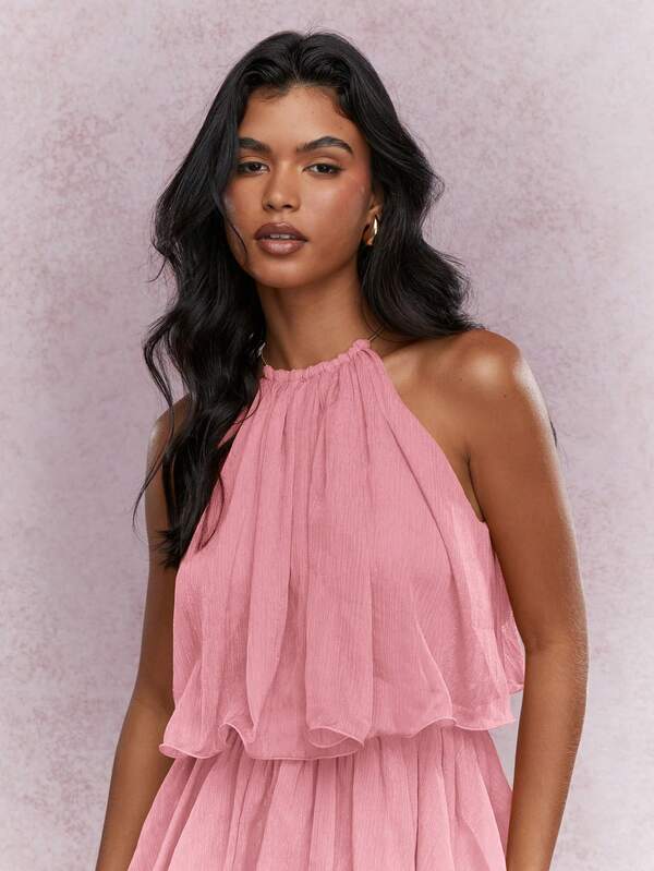 MISSGUIDED Tiered Ruffle Halter Neck Mini Dress