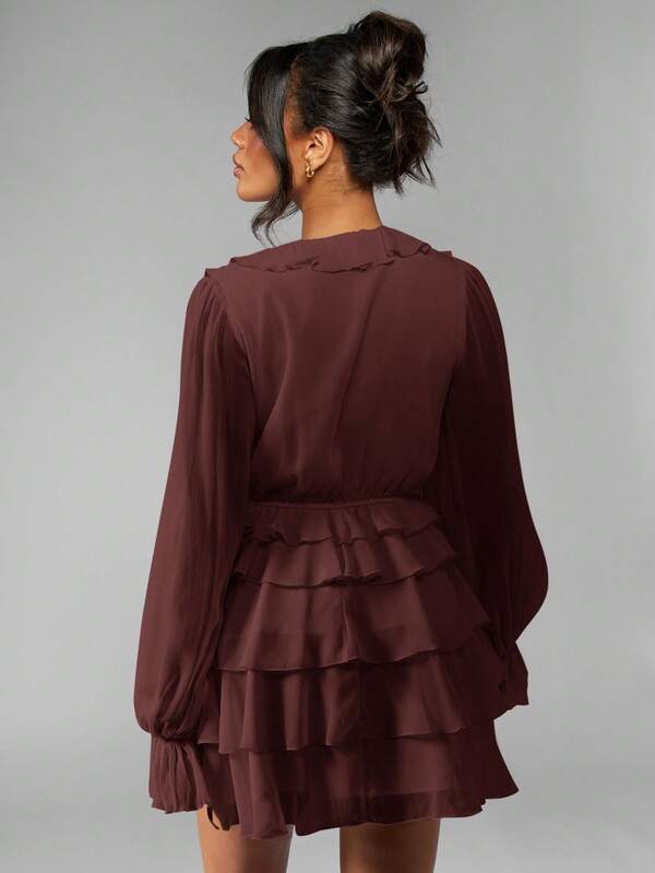 MISSGUIDED Tiered Ruffle Mini Dress With Balloon Sleeves