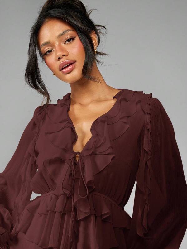 MISSGUIDED Tiered Ruffle Mini Dress With Balloon Sleeves